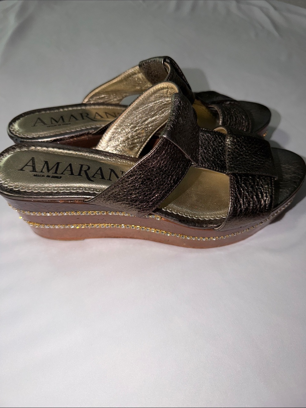 Metallic Bronze Wedge Sandals - Women's Comfortable Slip-On